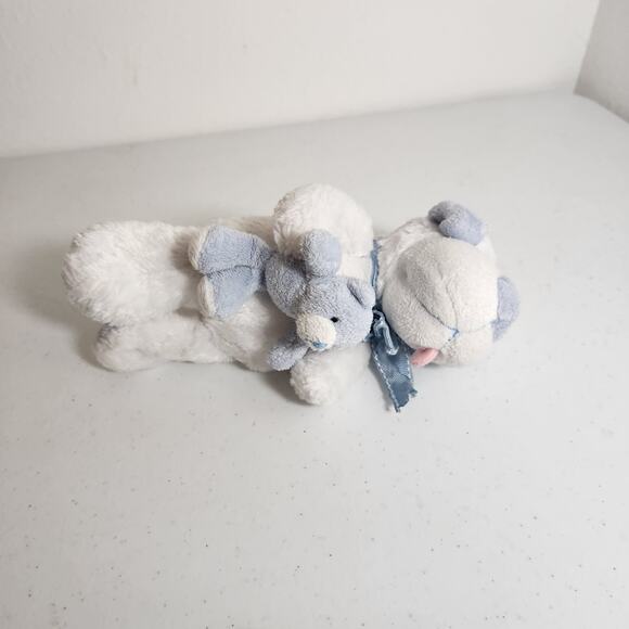 Petting Zoo White Puppy Dog with Sad Eyes Holding a Teddy Bear Plush Stuffed - Picture 3 of 8